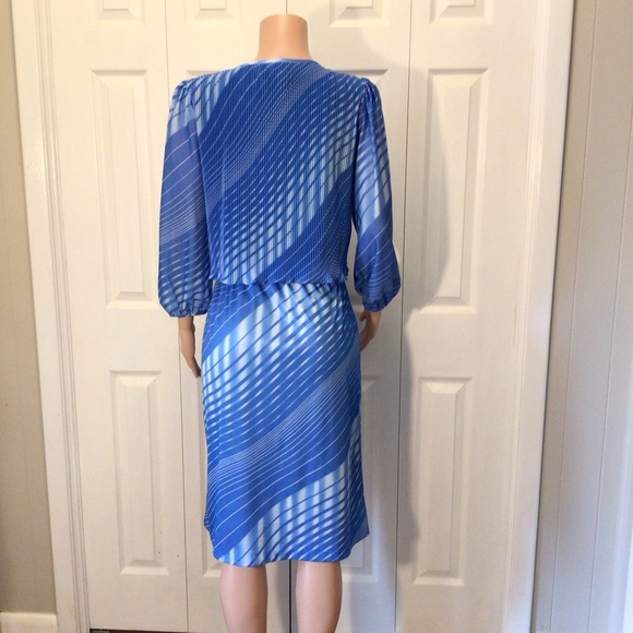 MCS Ltd. Vintage Blue Diagonal Striped Long Sleeve Popover Dress Size 14 - Picture 4 of 7